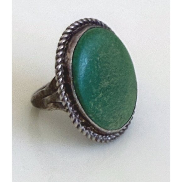 Vintage 70's Large Navajo Green Turquoise Ring Size 5.5 - Picture 7 of 12